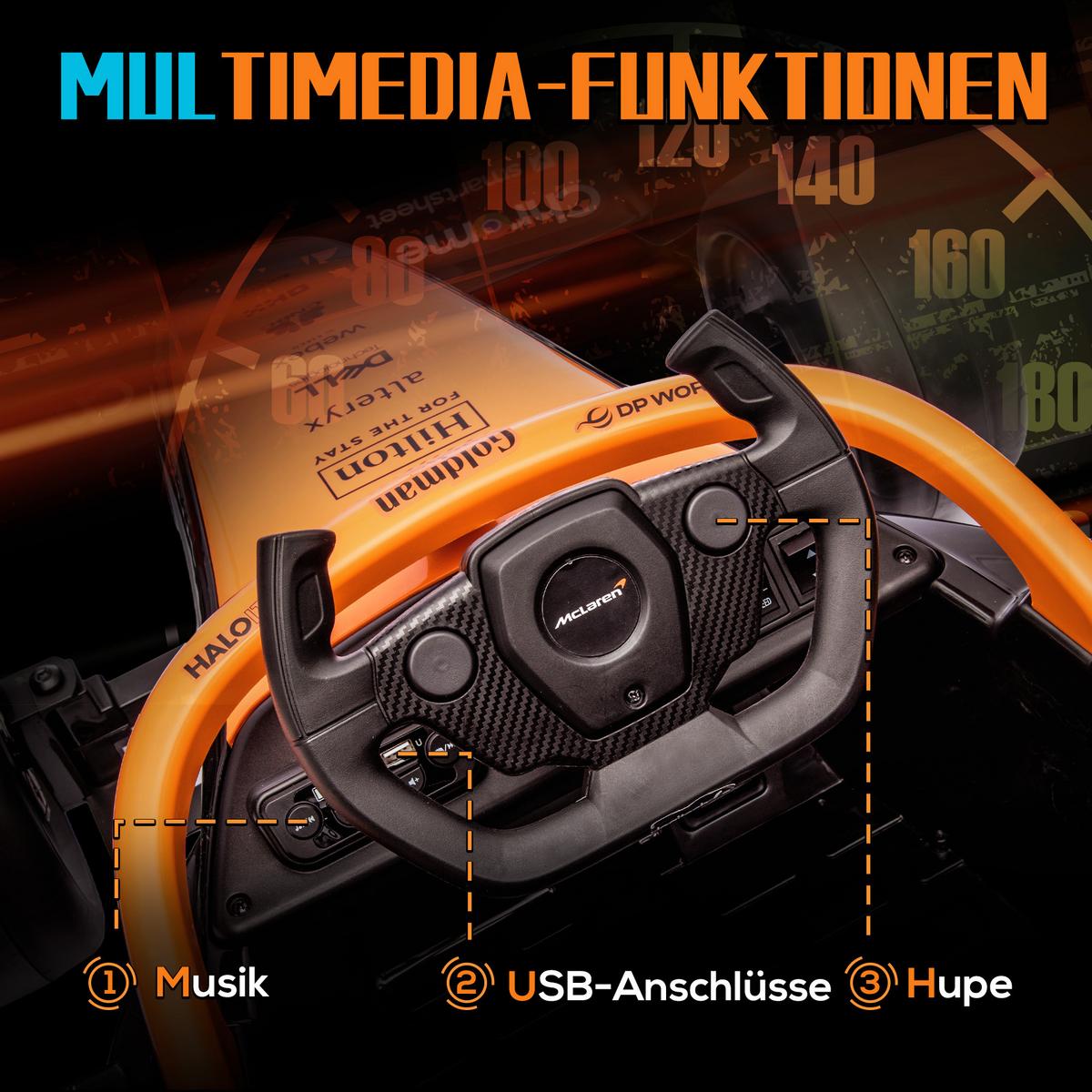 KINDER Elektroauto, 12V Kinderfahrzeug mit 2,4G-Fernbedienung, MP3 USB, Orange - Orange, Kunststoff (115/67/50cm) - AIYAPLAY