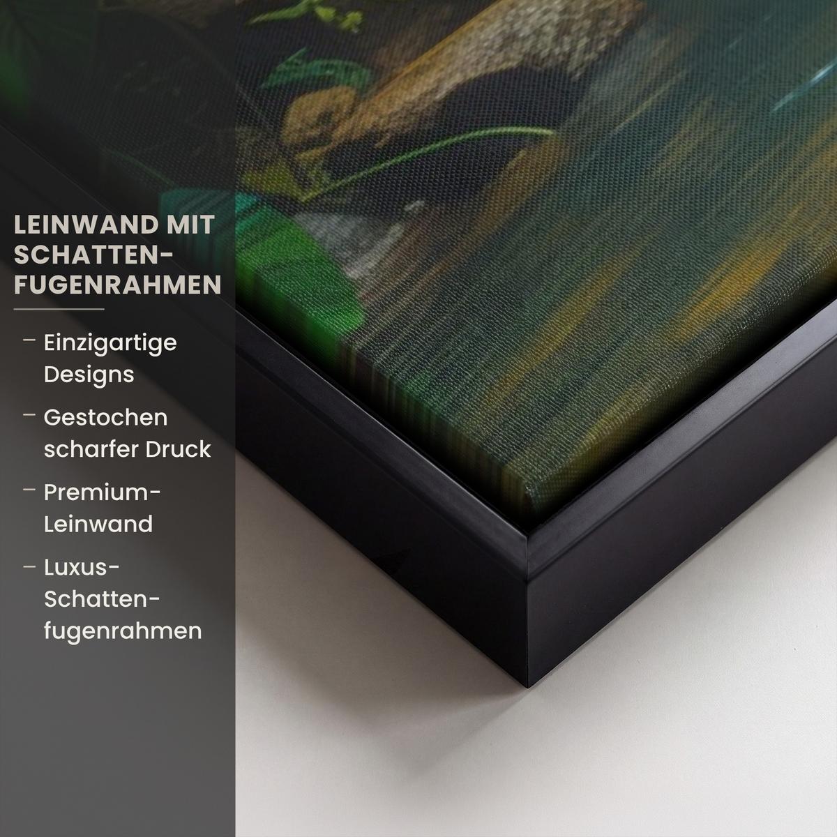 LEINWAND Bilder mit Rahmen - Wasserfall - Dschungel - Sonne - Grün - Natur - 90x60 - Grün, Textil (90/60cm) - MuchoWow