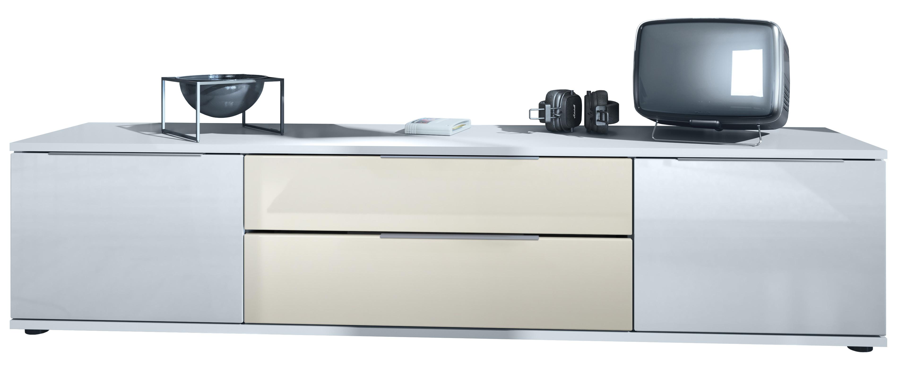 LOWBOARD Linio Creme Hochglanz - Weiß Hochglanz/Creme, Holzwerkstoff (166.5/37.5/35cm) - Vladon