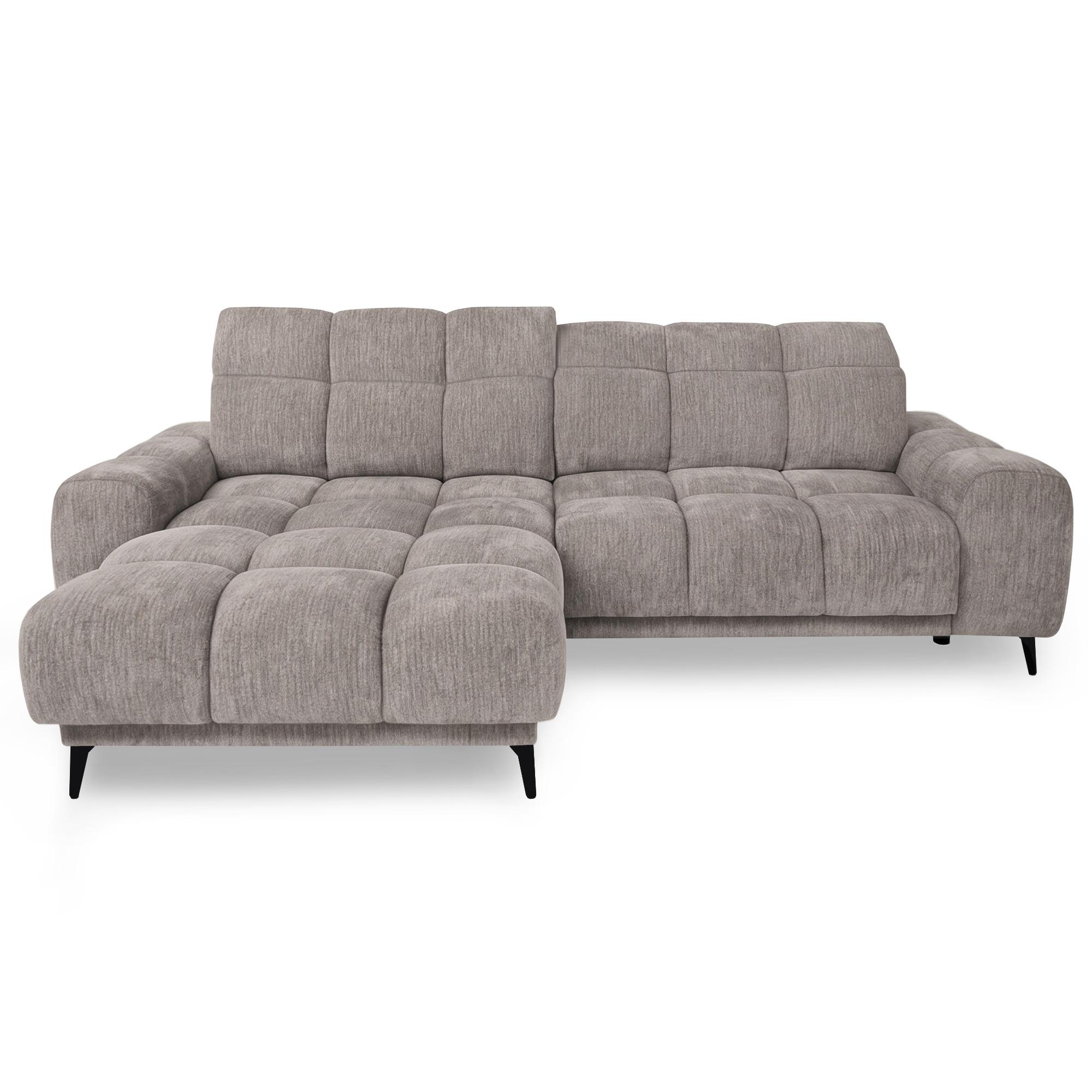ECKSOFA Marco Mini mit elektrisch ausfahrbarem Sitz und verstellbaren Kopfstützen, Links, Chenille-Stoff, Hellbraun - Hellbraun/Schwarz, Textil (275/182cm) - Beautysofa