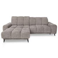 ECKSOFA Marco Mini mit elektrisch ausfahrbarem Sitz und verstellbaren Kopfstützen, Links, Chenille-Stoff, Hellbraun - Hellbraun/Schwarz, Textil (275/182cm) - Beautysofa