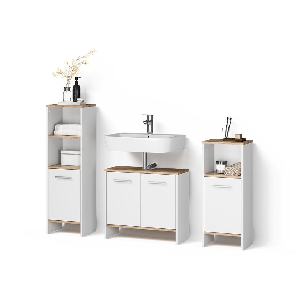 BADMÖBEL-SET Amalfi Weiß/Goldkraft Eiche 3-teilig - Honigeiche/Weiß, Holzwerkstoff (131.4/108.2/26.3cm) - Livinity®