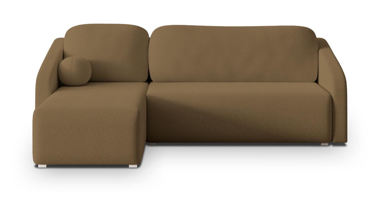 ECKSOFA MARELLO Orange Boucle-Stoff mit Schlaffunktion - Orange, Holz (220/143cm) - MASSENO