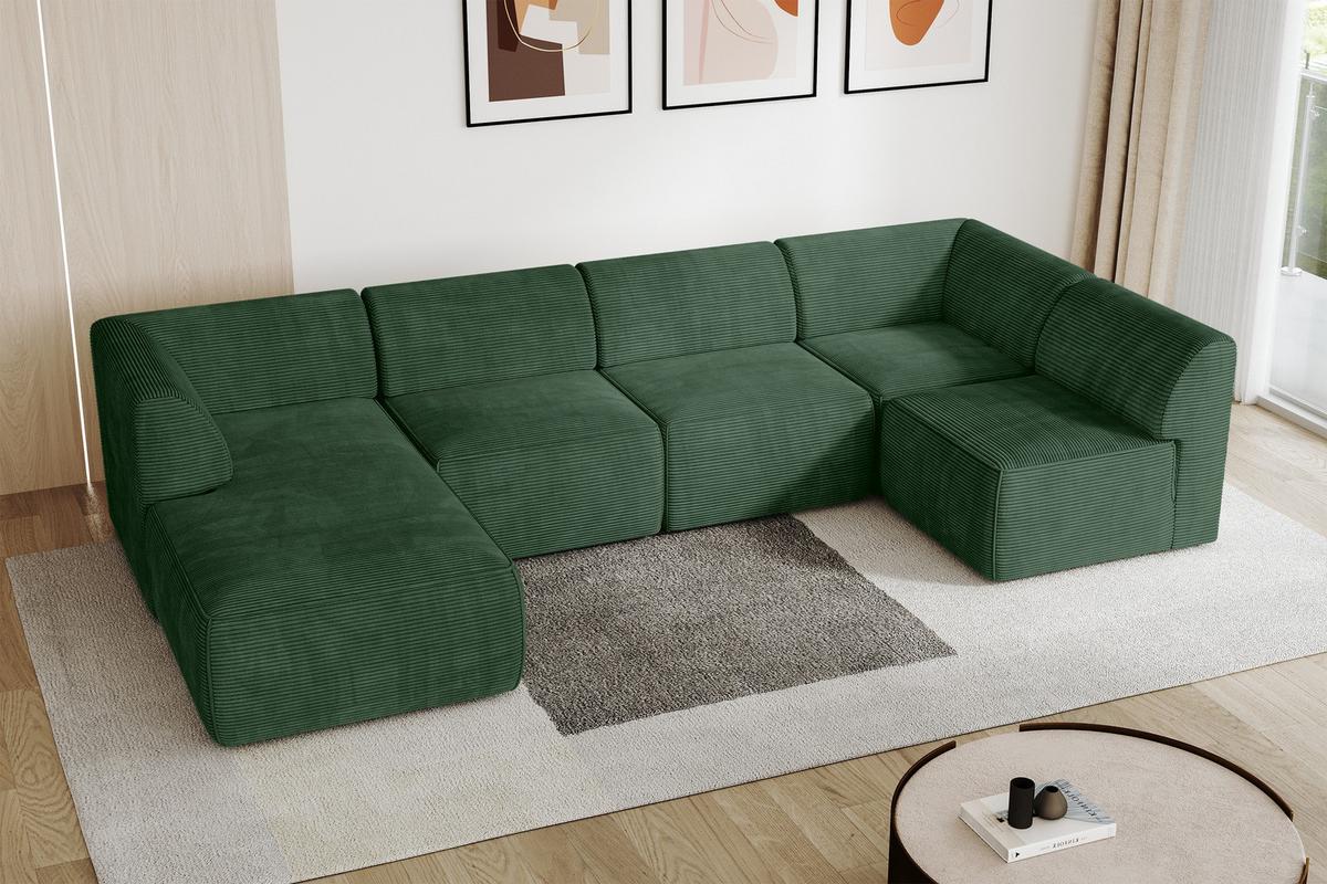 WOHNLANDSCHAFT Ottomane Links MOVO-L 345x180x78 cm Grün Cord - Grün, Holzwerkstoff/Kunststoff (345/78/180cm) - ALTDECOR