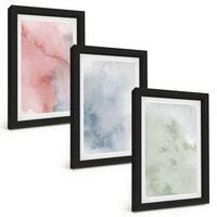 BILDER SET 3er Set - 20x30 cm Schwarzer Rahmen - Pastellfarbene Aquarellstrukturen - Schwarz, Kunststoff (20/30cm) - TULUP