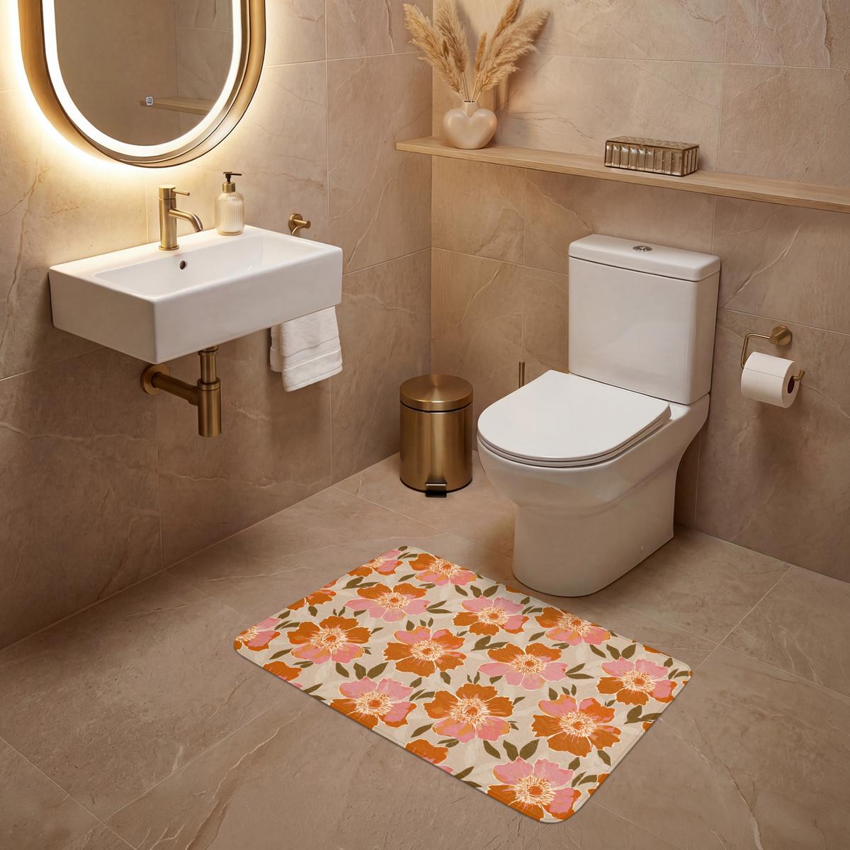 WC-VORLEGER Blumen - Motiv - Retro Toilettenteppich 80x50 cm - Multicolor, Textil (80/1cm) - OnlyWow