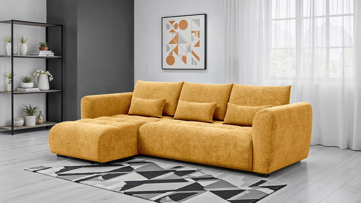 ECKSOFA SORENO 4-Sitzer, gelb - Gelb/Schwarz, Holz/Textil (293/171cm) - Wozimo