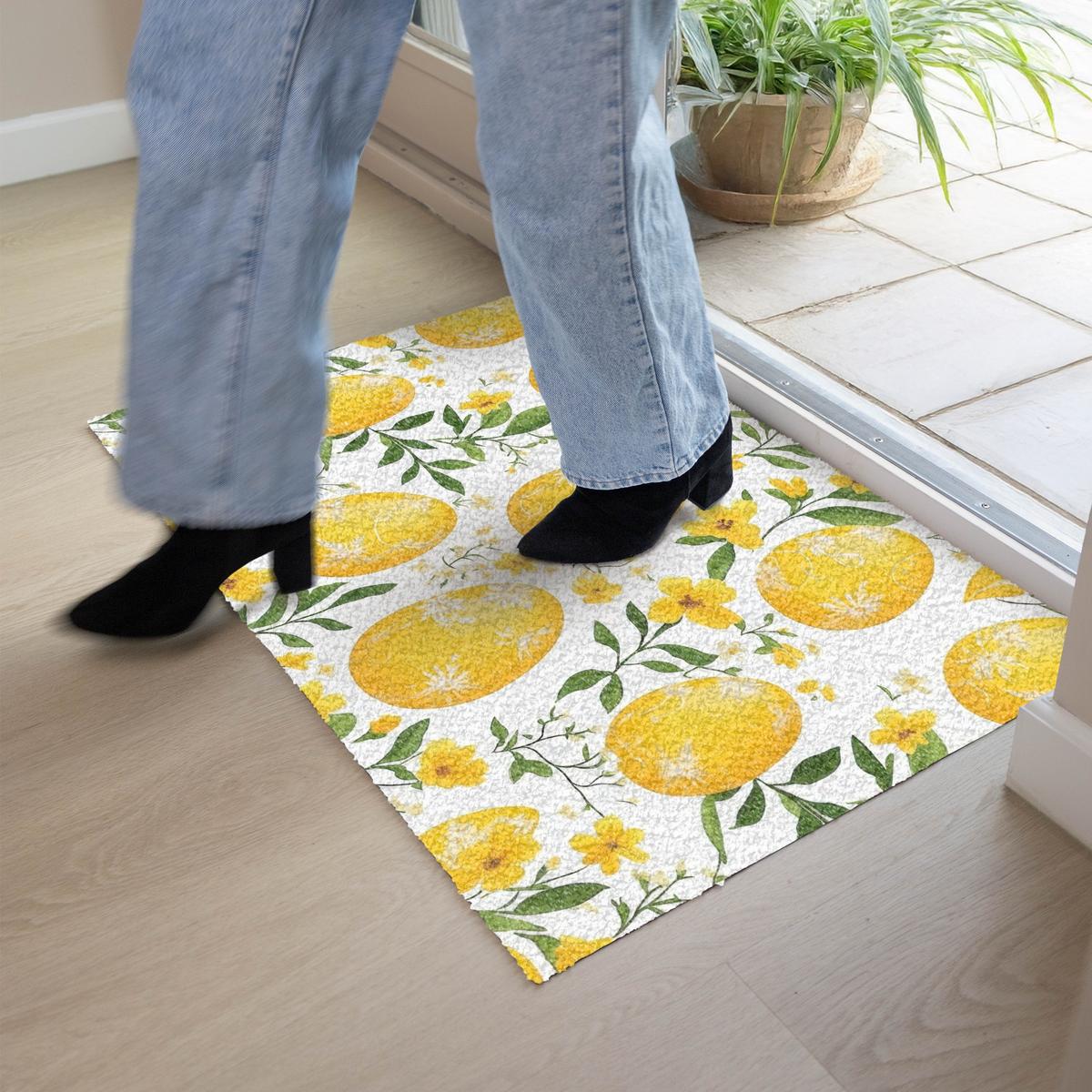 FUSSMATTE Blumen - Ostereier - Gelb Teppichmatte 90x60 cm - Gelb, Kunststoff (60/90cm) - MuchoWow