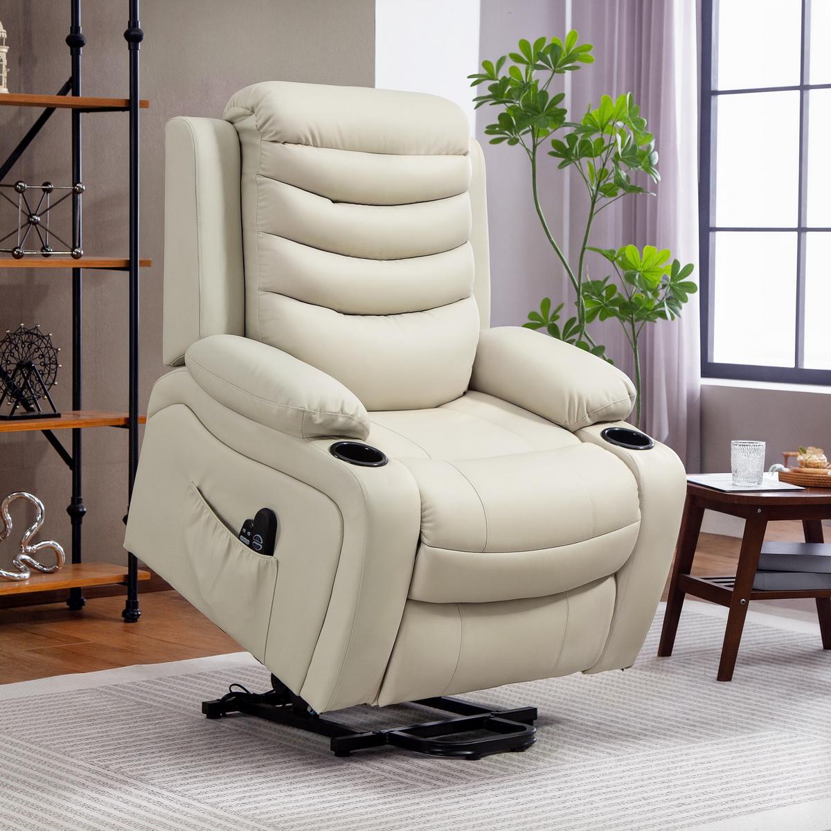 RELAXSESSEL aus PU-Leder Cremeweiß - Creme/Schwarz, Leder/Metall (93/100/95.5cm) - HOMCOM