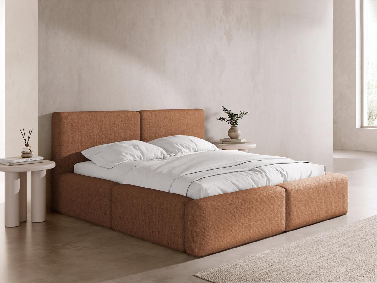 POLSTERBETT Duo mit Bettkasten, Metall-Lattenrost & hohem Kopfteil in Orange Chenille 160x200 cm - Birkefarben/Orange, Kunststoff/Textil (160/200cm) - WFL GROUP