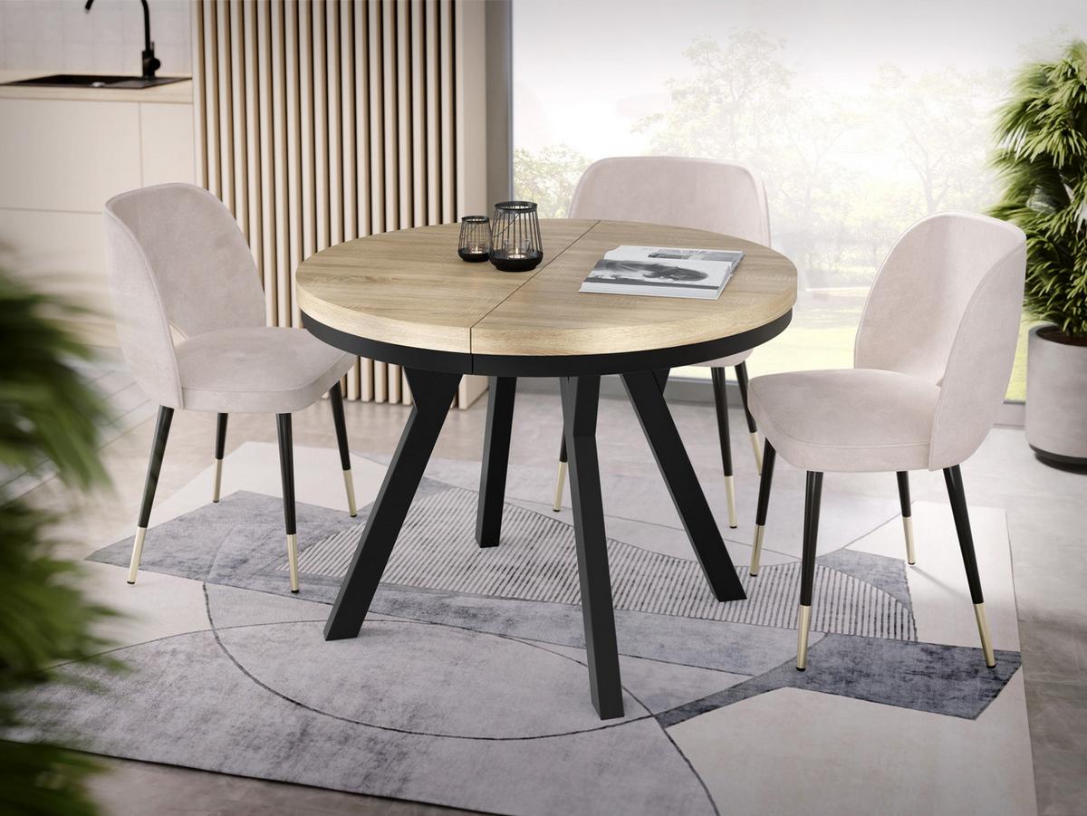 ESSTISCH Lume runder ausziehbarer, Sonoma Eiche 90-170/90/76 cm - Schwarz/Sonoma Eiche, Holz/Holzwerkstoff (90/170/76cm) - WFL GROUP