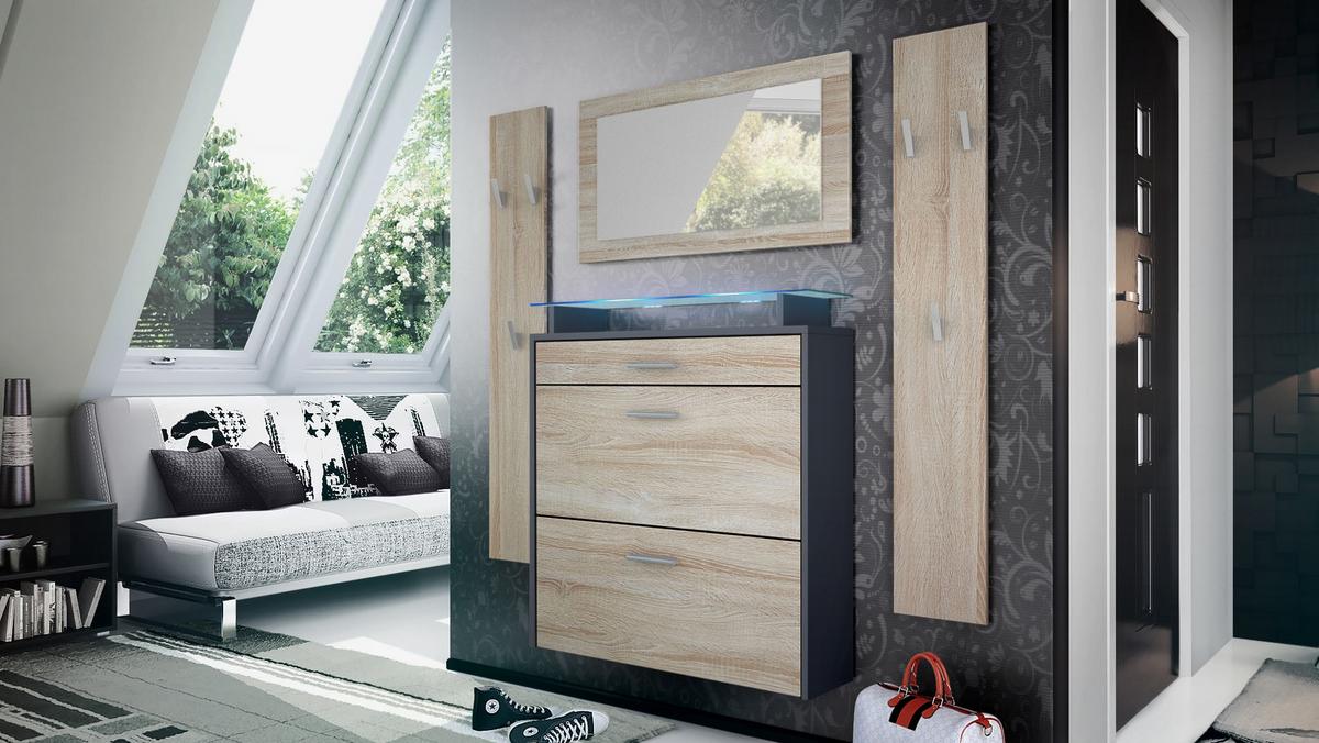 GARDEROBE Malea Fronten in Eiche sägerau - Eiche San Remo, Holzwerkstoff (180/180/23cm) - Vladon