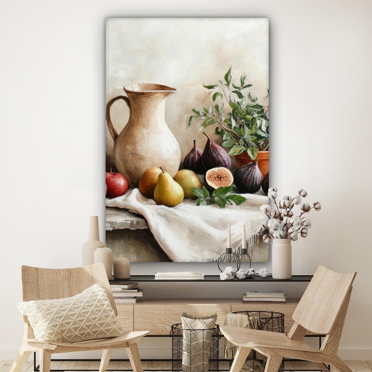 LEINWANDBILD Obst - Kräuter - Ländlich Deko Groß 90x140 cm - Naturfarben, Textil (90/140cm) - MuchoWow