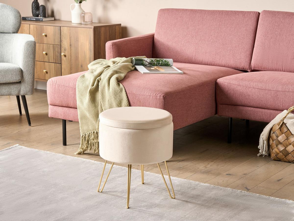 HOCKER Silas 42/42/44 cm - Beige, Textil (42/44/42cm) - Beliani