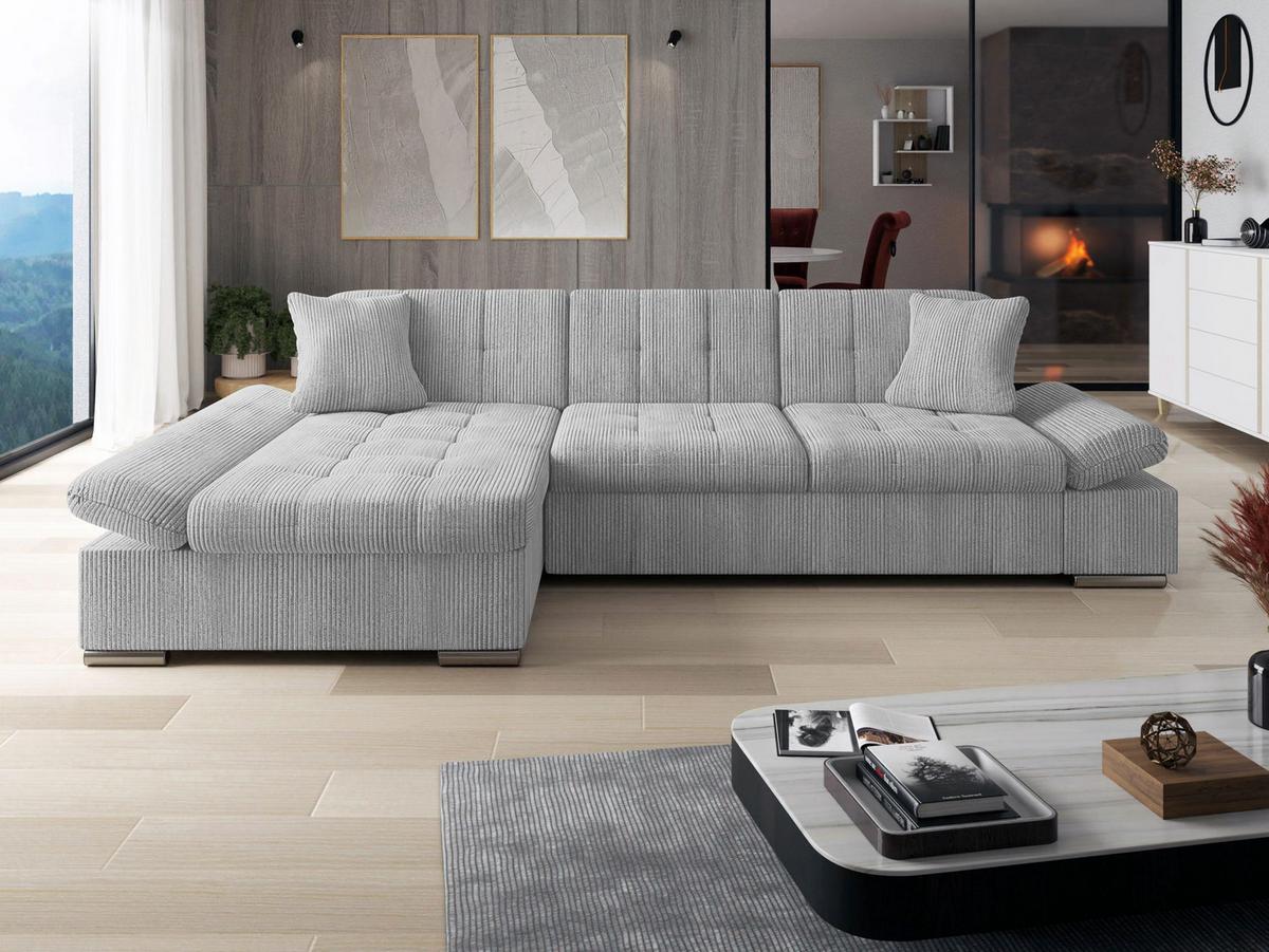 ECKSOFA Montana Cord, Seite: Links - Hellgrau, Holz/Textil (278/161cm) - MIRJAN24