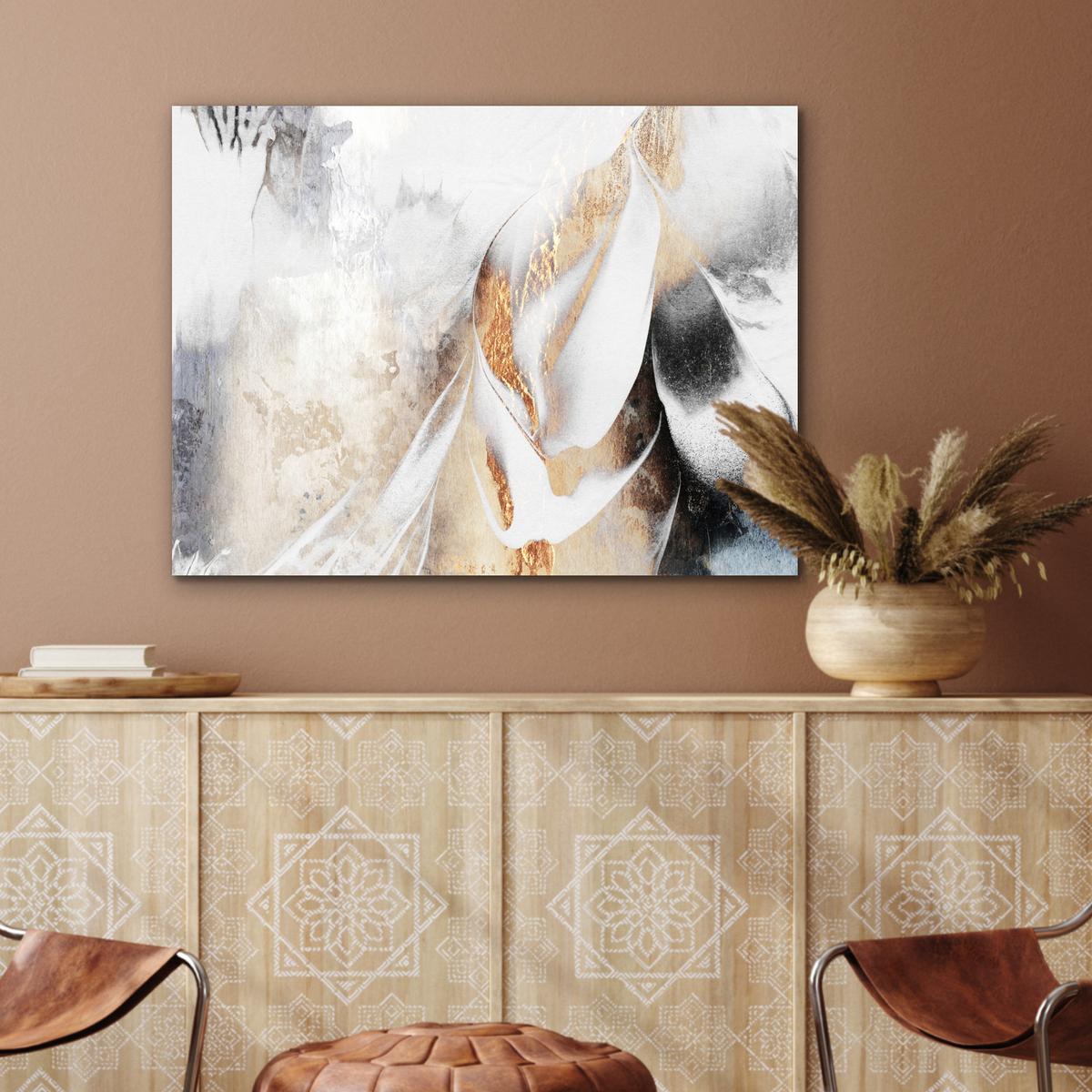 METALLBILD Luxus - Abstrakt - Gold - Weiß 80x60 cm - Goldfarben, Metall (80/60cm) - MuchoWow