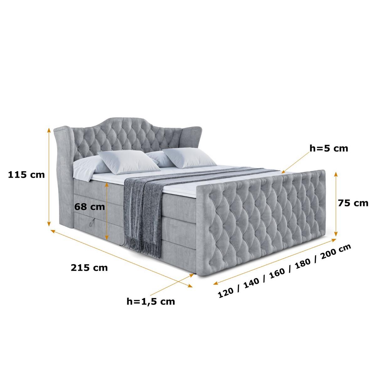 BOXSPRINGBETT VILA-Z KING - 140x200 - H3/H4 - Grau - Grau, Holzwerkstoff (140/200cm) - ALTDECOR