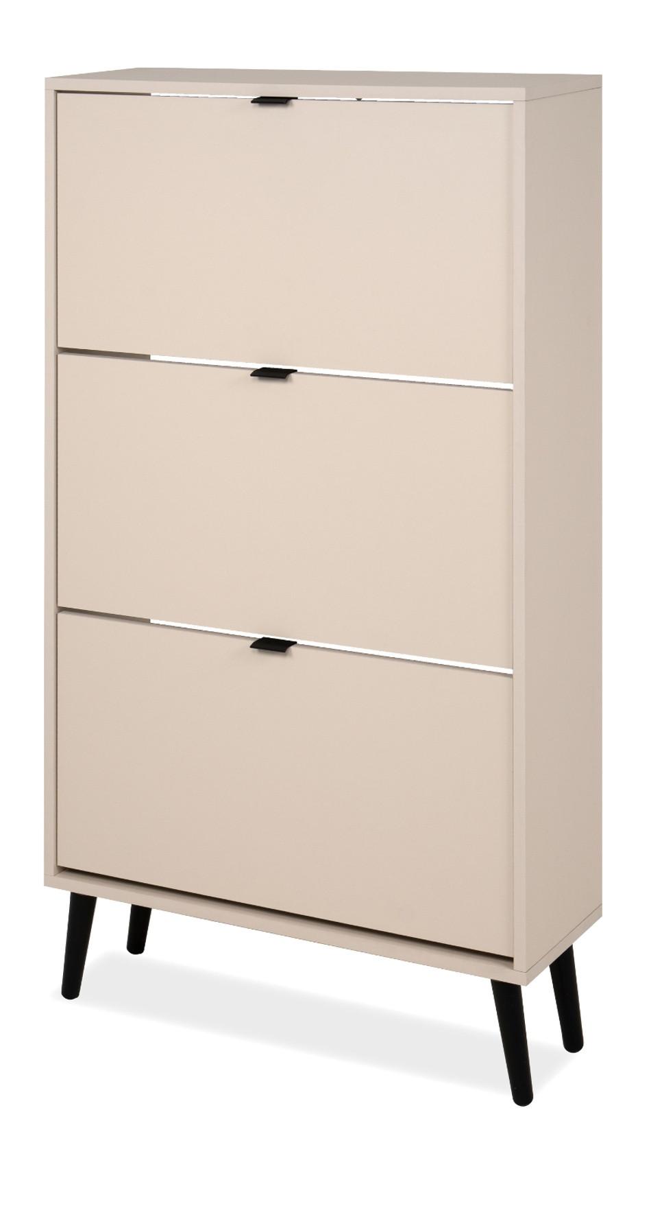 SCHUHSCHRANK samt 70 x 125 cm, Schuhkipper mit großen 3 Klappen - Beige/Schwarz, Holz/Holzwerkstoff (70/125/24cm) - Furn.Design