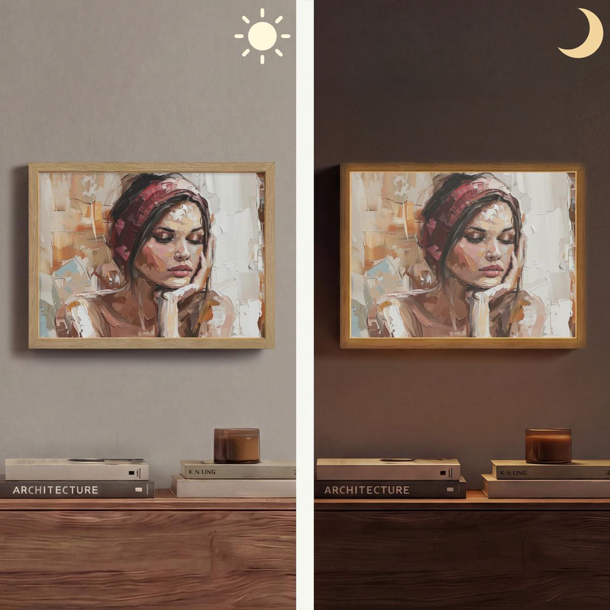 WANDLEUCHTE MIT AKKU Frau - Lackierung - Porträt - Modern 40x30 cm - Braun, Holzwerkstoff (40/30/8cm) - OnlyWow