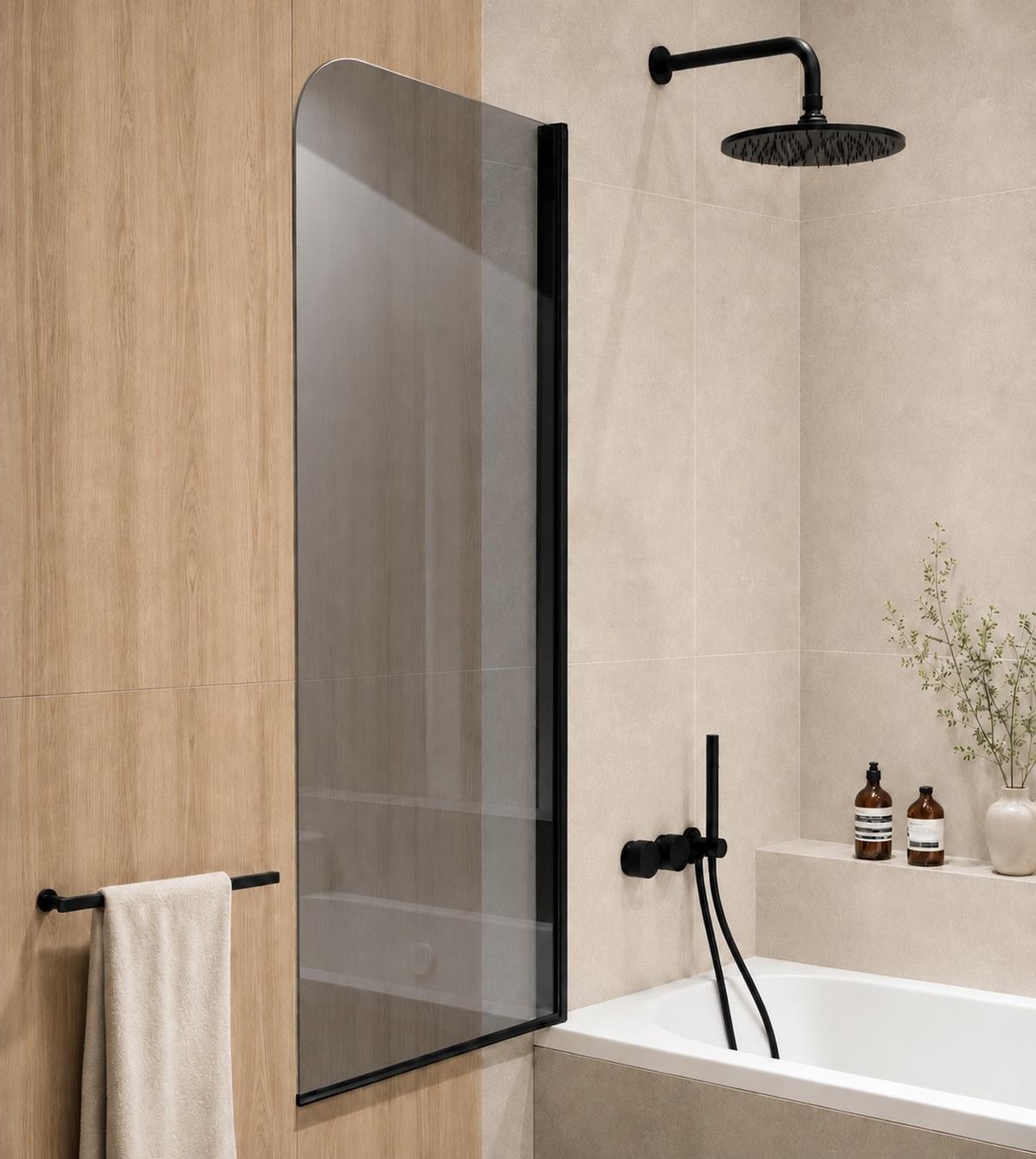 BADEWANNE Torino 1 Teil cm Schwarz mit Rauchglass - 60 x 140 cm - Schwarz, Glas (60/140cm) - Badplaats