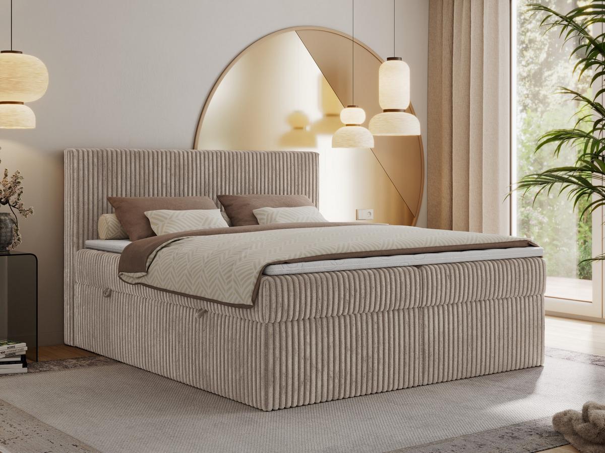 BOXBETT TILIANO 160/200 - Hellbraun Cord - H4 - Hellbraun, Textil (160/200cm) - MKS