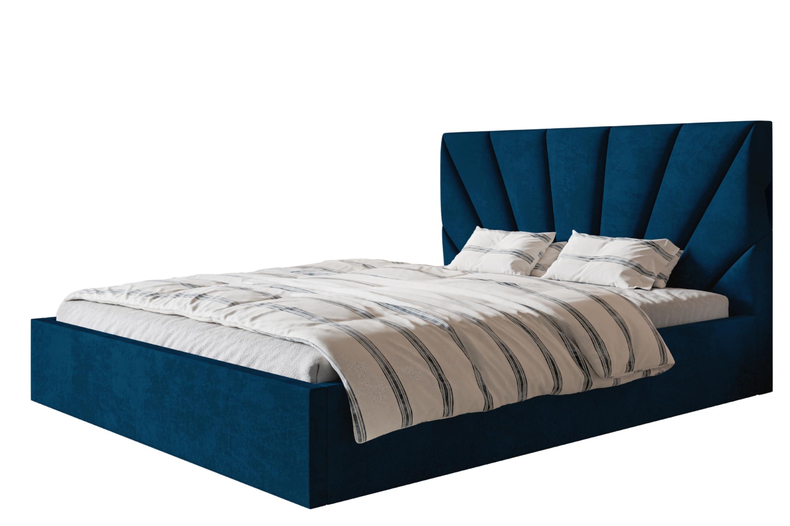 BETT 120x200 - Polsterbett mit Bettkasten und Metallrahmen - Modern Betten - Glatter Kronos-Stoff - Kollektion Denver, Blau - Blau, Holz/Textil (120/200cm) - Alpi-Möbel
