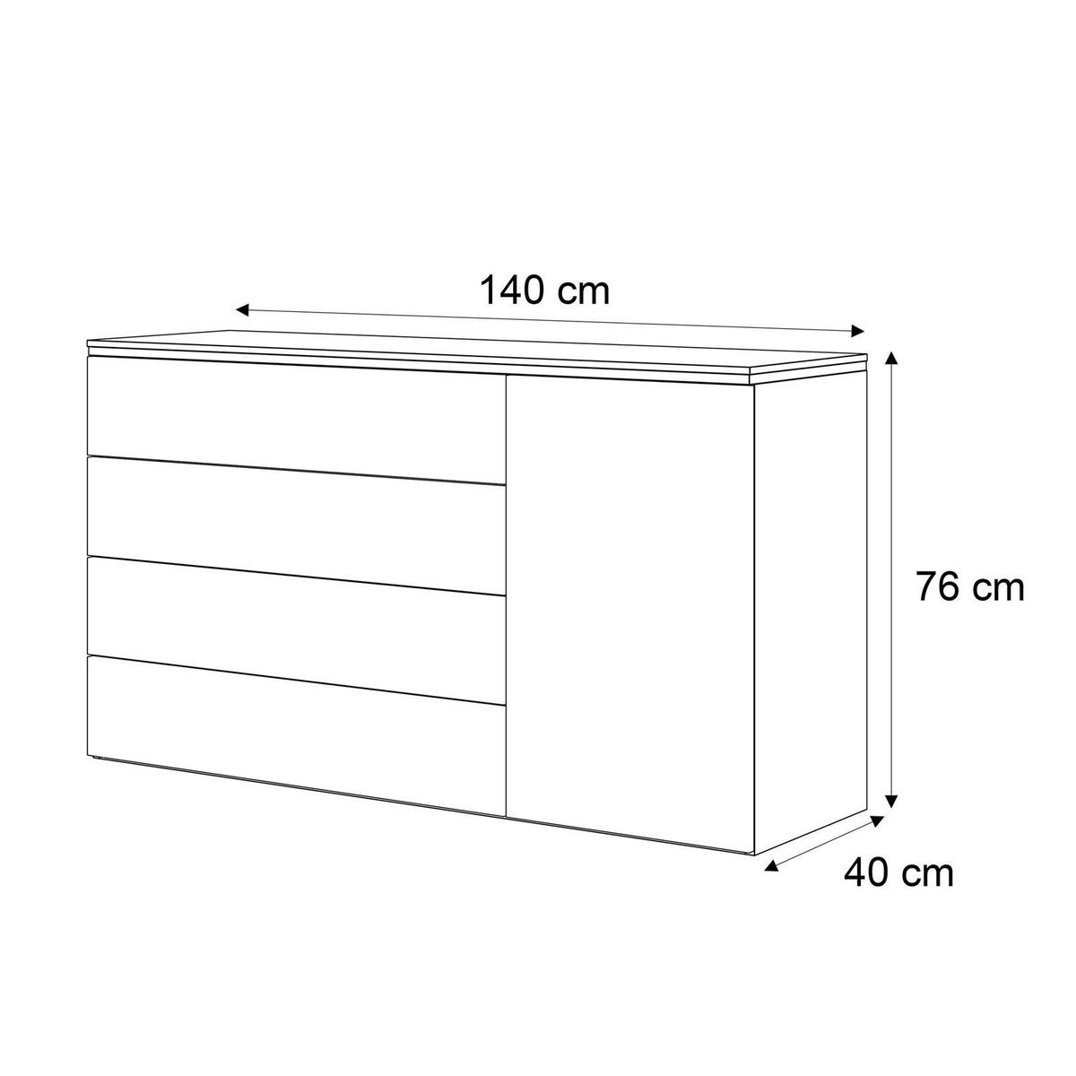 KOMMODE HÄNGENDE AURORA 4S1D Weiß / Weiß hochglanz - Weiß Hochglanz, Holzwerkstoff (140/76/40cm) - Lookway