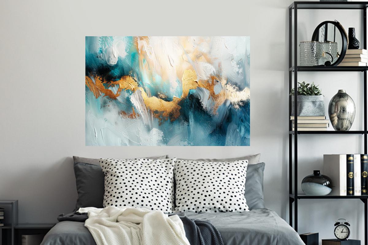 WANDTATTOO Abstrakt - Kunst - Gold - Blau Wandsticker 120x80 cm - Petrol, Kunststoff (120/80/0.1cm) - MuchoWow