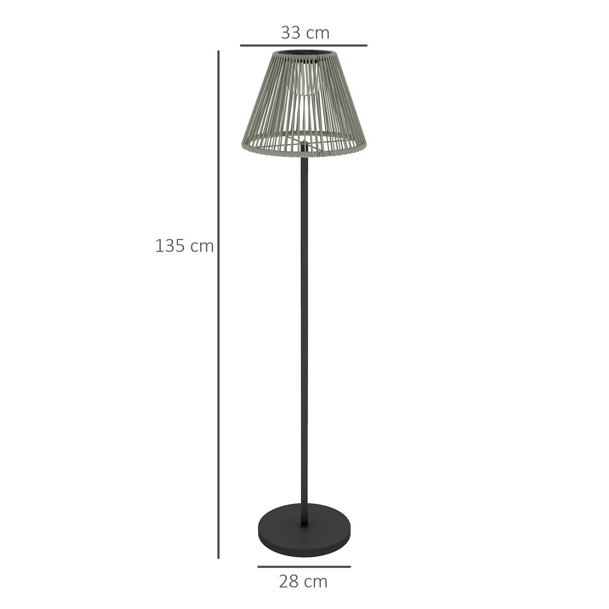 STEHLAMPE aus Rattan, Solarlampen mit Lichtsensor 25 LED-Lichte IP44 - Grau, Metall (33/33/135cm) - Outsunny