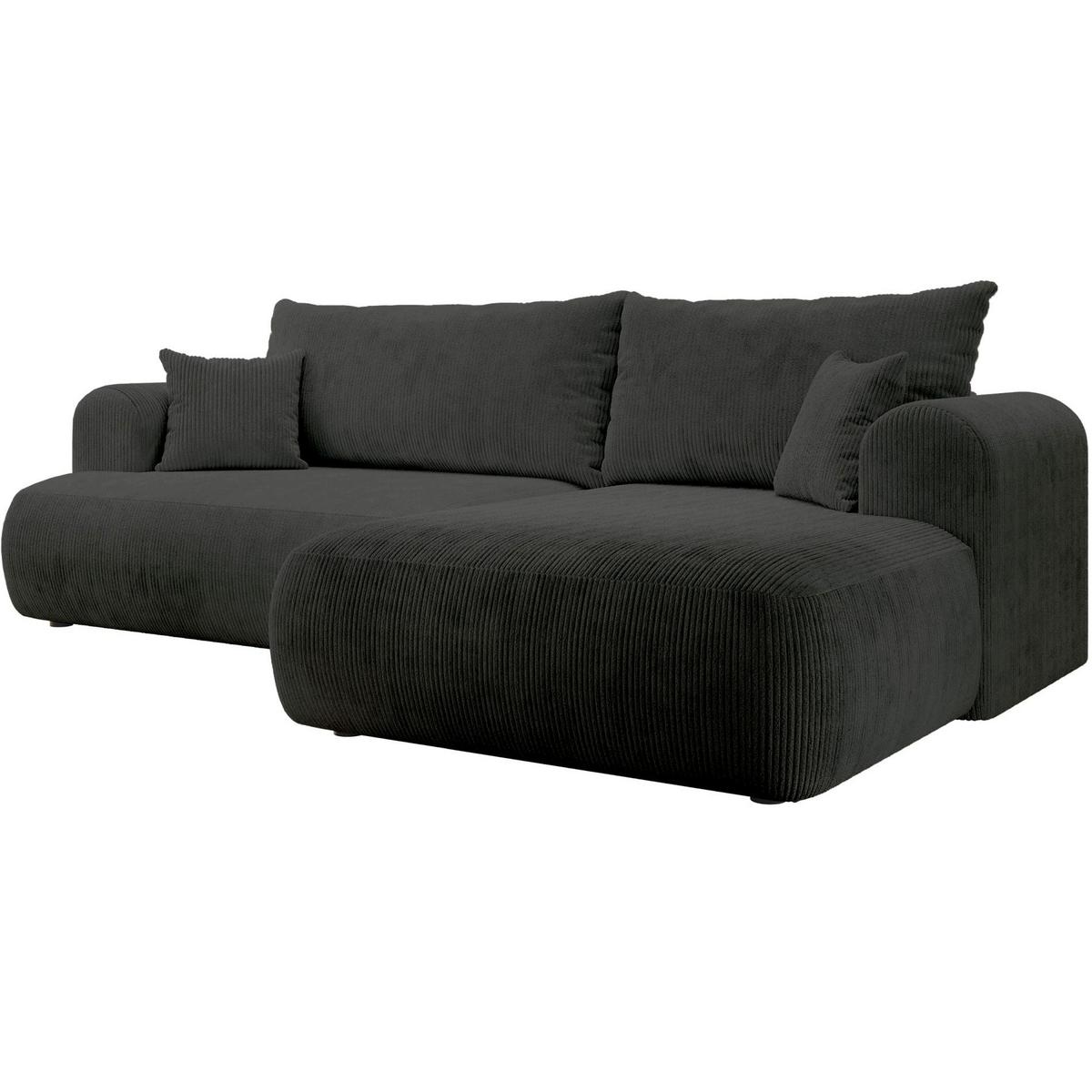 ECKSOFA Ovo Cord mit Cordbezug Dunkelgrau, rechts - Dunkelgrau/Schwarz, Textil (165/260cm) - Selsey