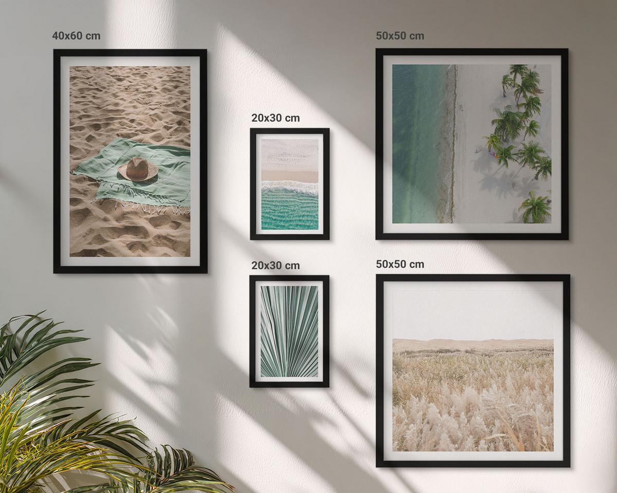 BILDER SET 5er Set - 50x50 cm & 20x30 cm & 40x60 cm Schwarzer Rahmen - Urlaubsblick Strand Meer - Schwarz, Kunststoff (40/60cm) - TULUP