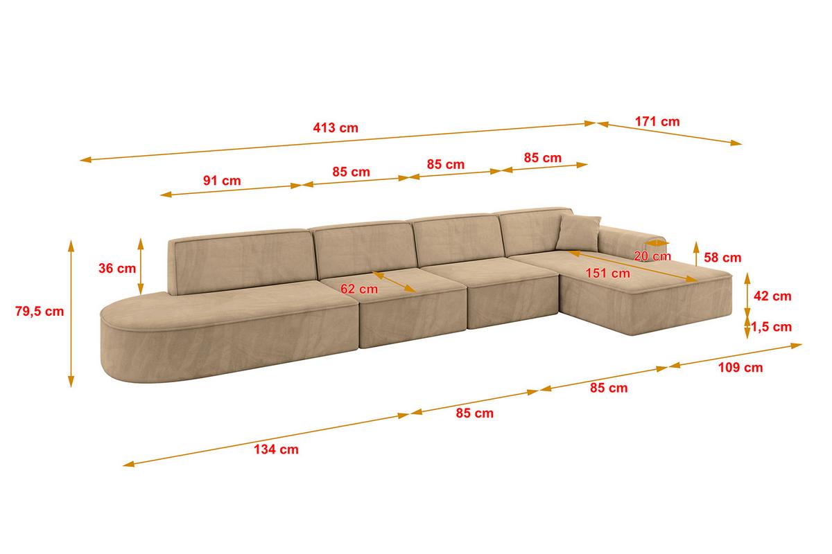 ECKSOFA Ottomane Rechts IREA-L3-v3 - 413x171x79 cm Beige - Beige, Holzwerkstoff/Textil (171/413cm) - ALTDECOR
