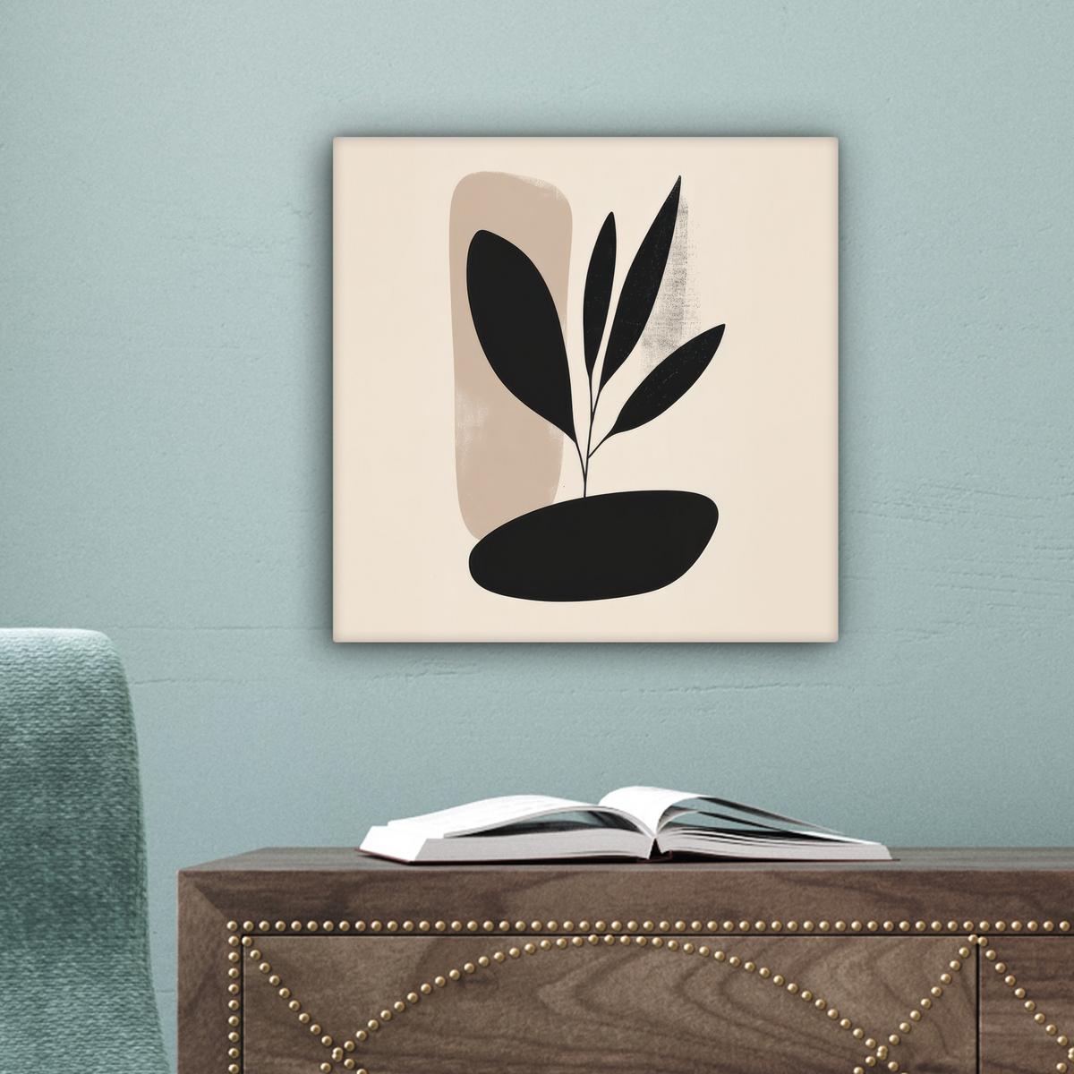 LEINWANDBILD Pflanze - Beige - Japanisch Deko Wohnzimmer 20x20 cm - Schwarz, Textil (20/20cm) - MuchoWow