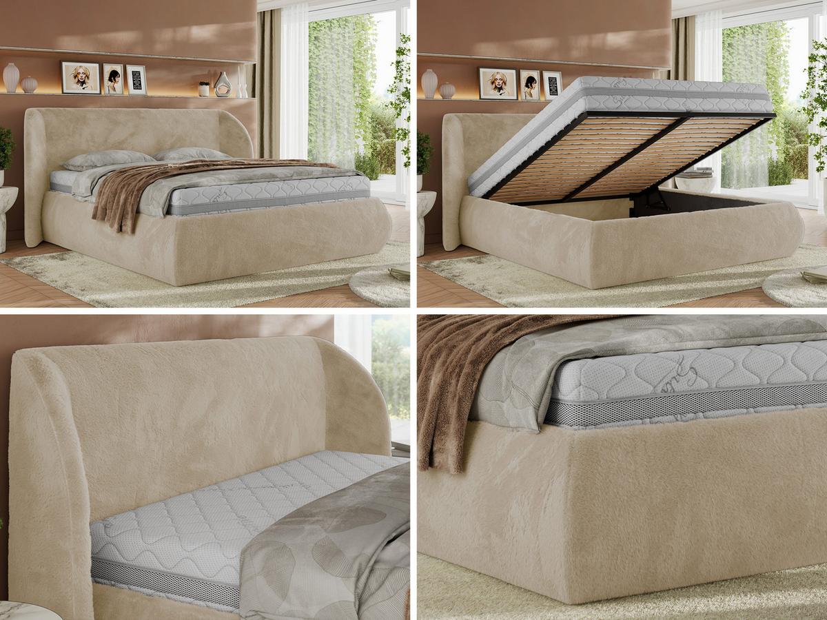 POLSTERBETT CAELA CLASSIC 140/200 - Creme Plüsch - Multipocket-Matratze - Creme, Textil (140/200cm) - MKS