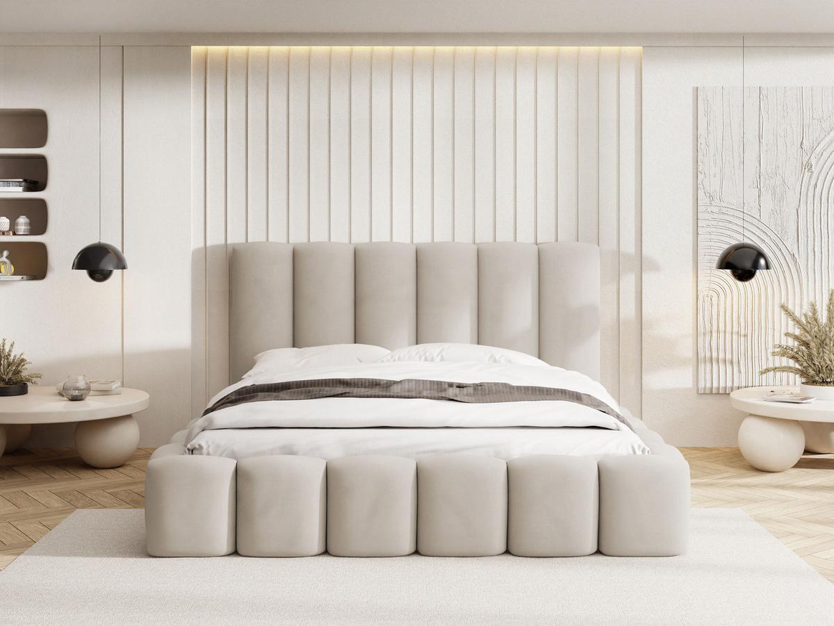 POLSTERBETT Serenity mit Bettkasten, Beige Samt 120x200 cm - Beige/Creme, Holzwerkstoff/Kunststoff (120/200cm) - WFL GROUP