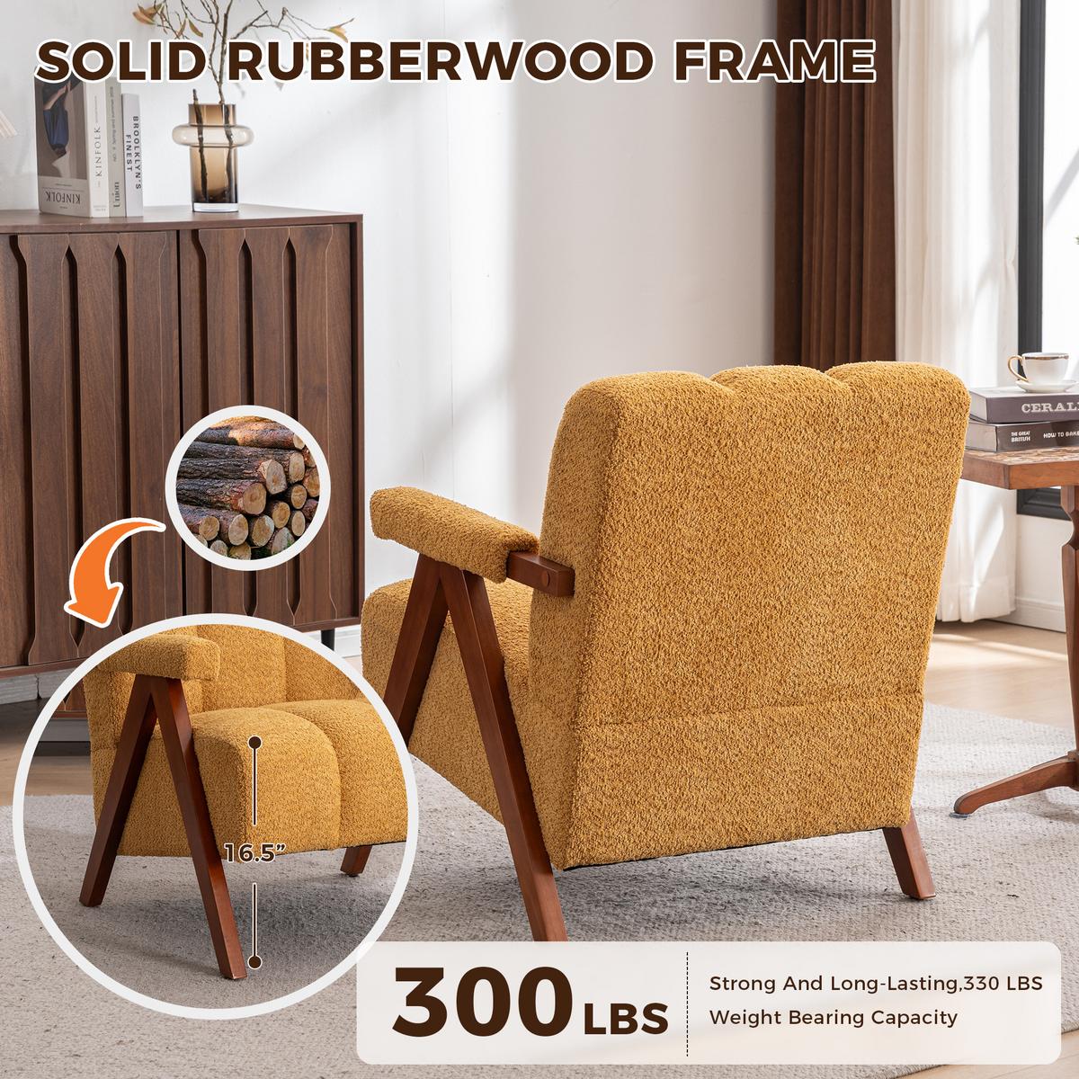 SESSEL aus bouclé und eichenholz, moderner akzentstuhl - Gelb, Holz (77/77/68.5cm) - Urban Meuble