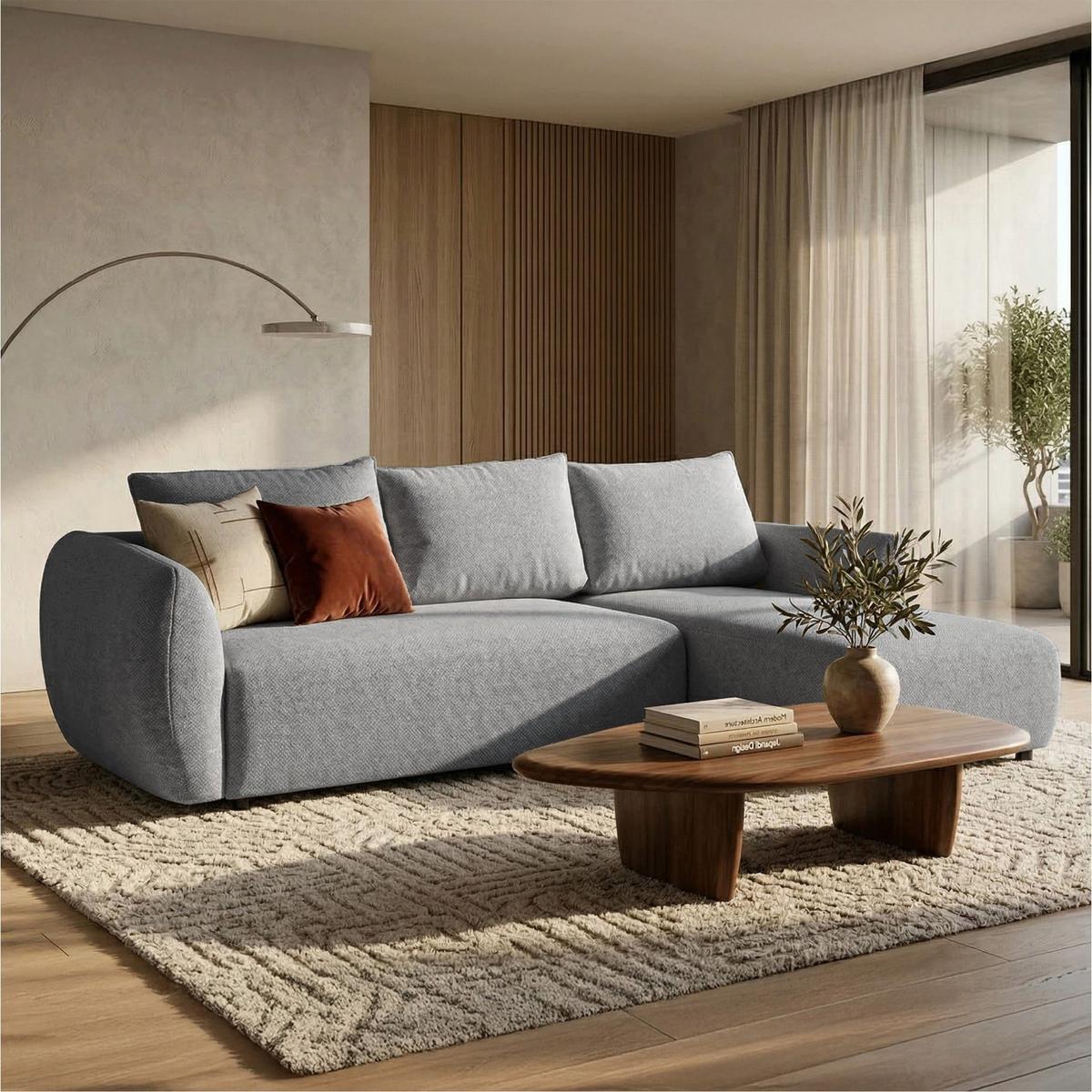ECKSCHLAFSOFA Zordo GRAUER CHENILLE RECHTS MIT ZWEI BETTKÄSTEN - Grau, Kunststoff/Textil (170/256cm) - Selsey