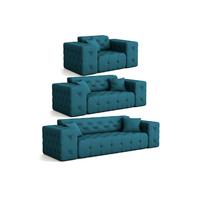 SOFASET Chantal - Blau, Holzwerkstoff/Textil (251/78/96cm) - Fun Möbel