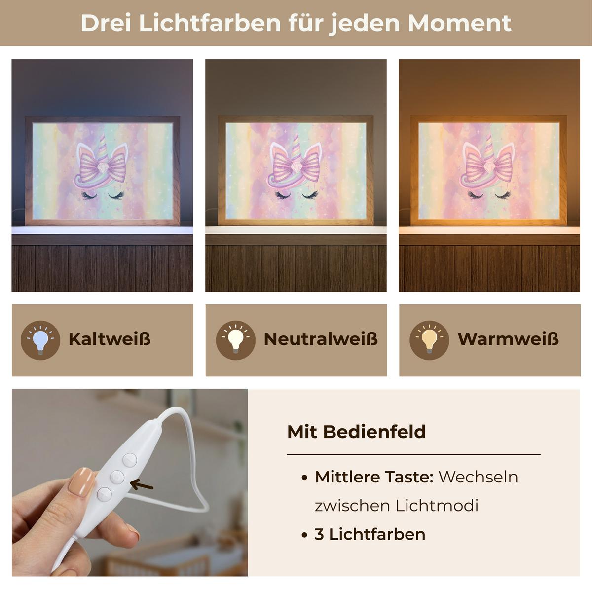 NACHTTISCHLAMPE Einhorn - Glitzer - Regenbogen - Pastell 30x20 cm - Hellrosa, Holzwerkstoff (8/30/20cm) - OnlyWow