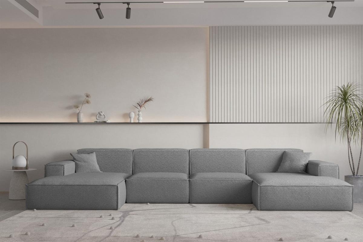 WOHNLANDSCHAFT Celes Premium Bukla - Grau, Holzwerkstoff/Textil (379/73/165cm) - Fun Möbel