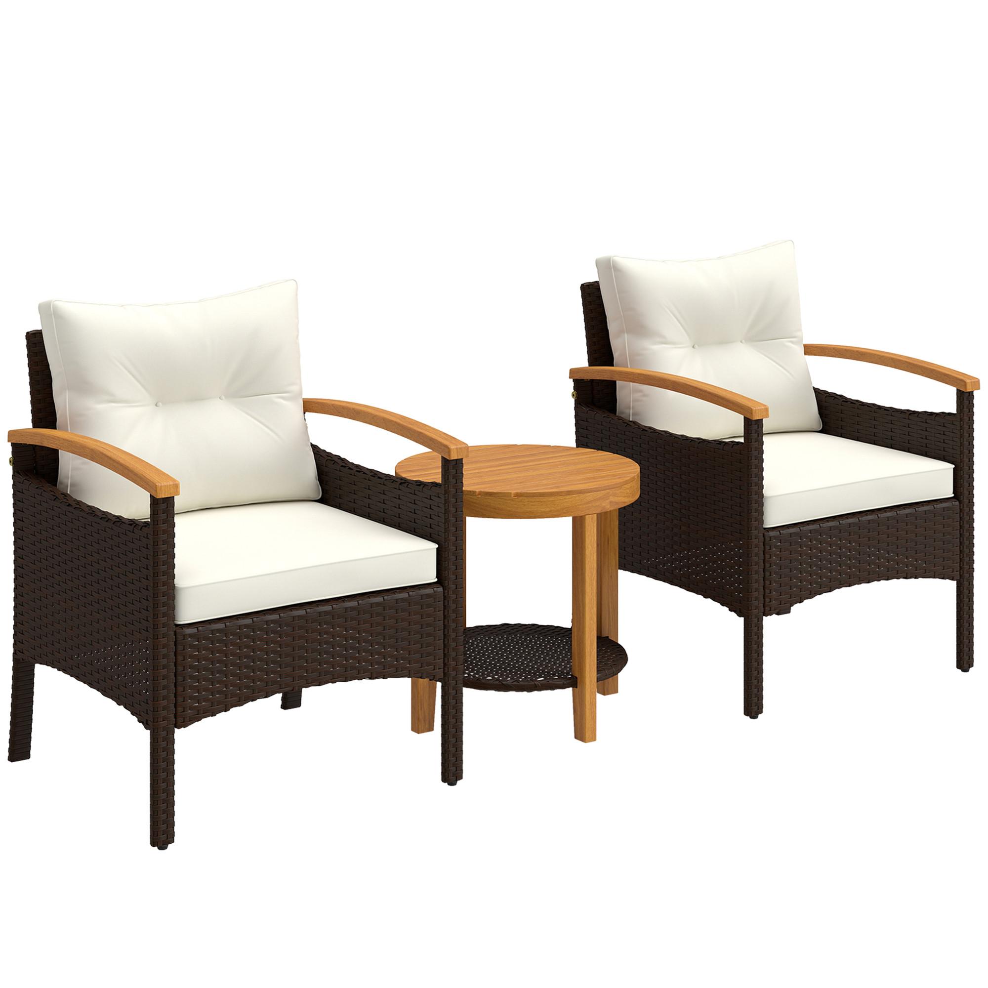 SITZGRUPPE 3-teilig aus PE-Rattan Stahl Cremeweiß - Creme/Braun, Kunststoff/Textil - Outsunny
