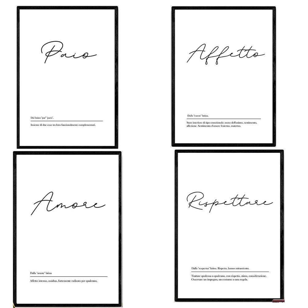 POSTER Set mit 4 Englisch ‚Le coppie‘ von Wörtern mit Definitionen A3 Schwarzer Rahmen - Schwarz, Papier (29.7/3cm) - Nacnic
