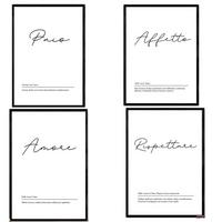 POSTER Set mit 4 Englisch ‚Le coppie‘ von Wörtern mit Definitionen A3 Schwarzer Rahmen - Schwarz, Papier (29.7/3cm) - Nacnic