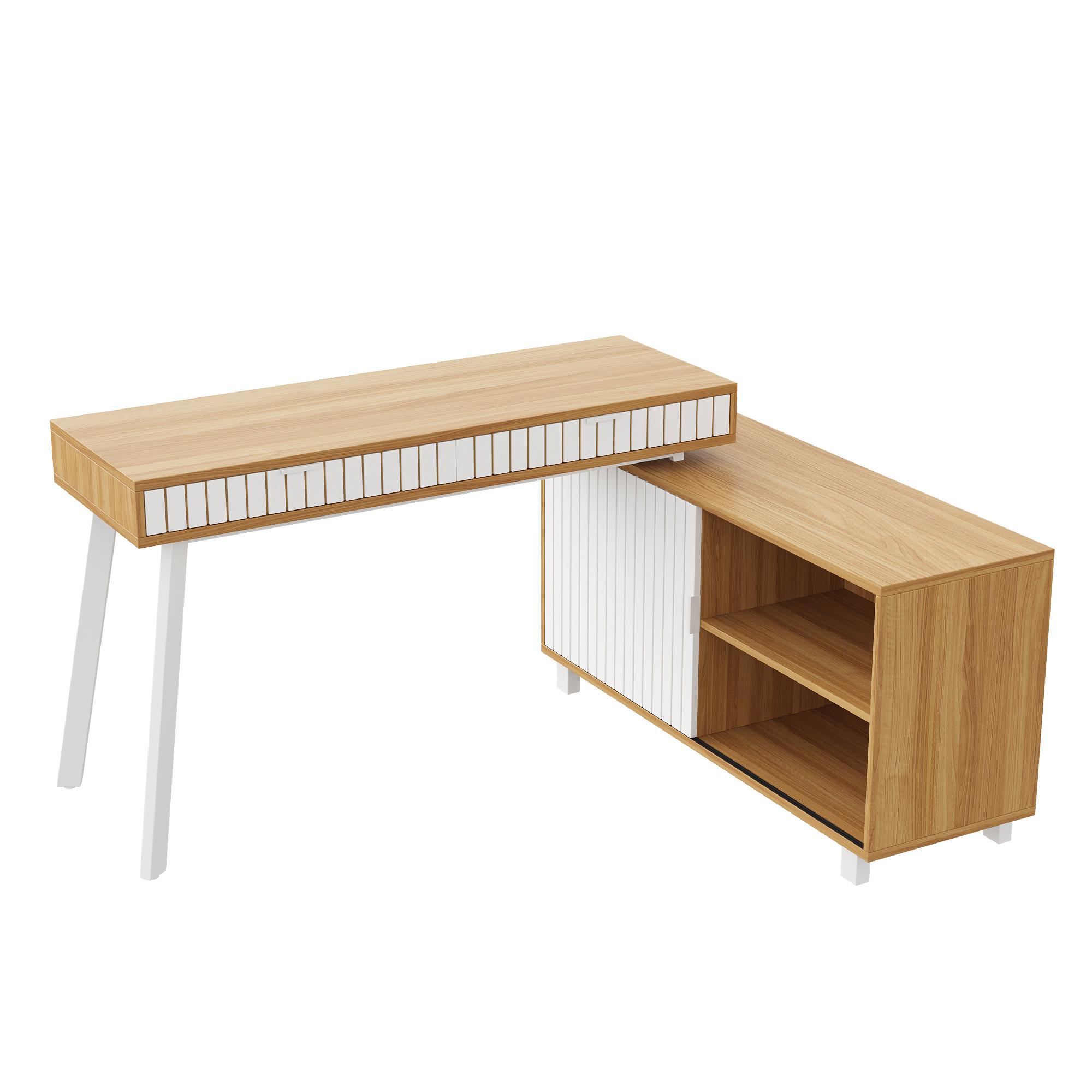 BÜROSCHREIBTISCH in natur & weiß, stahlgestell, rillen-design - Naturfarben, Holzwerkstoff (120/140/76.5cm) - Urban Meuble