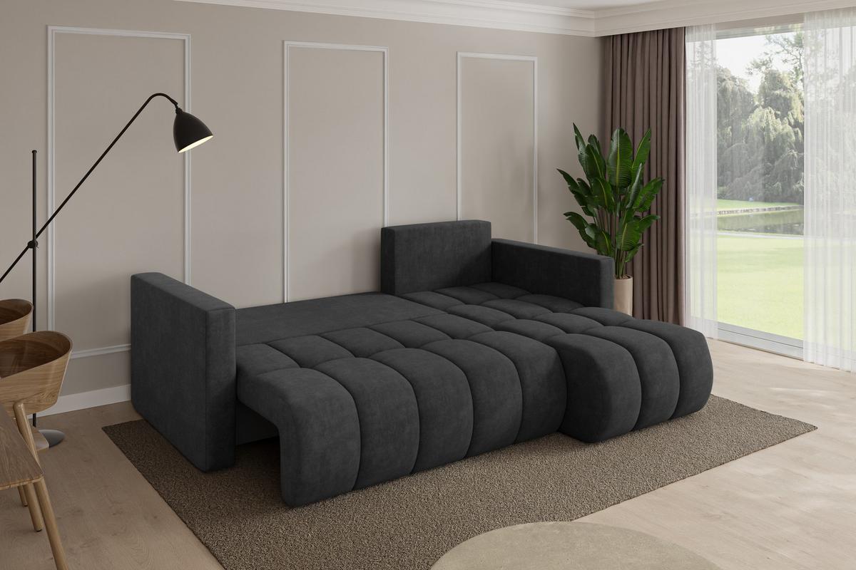 ECKSOFA mit Schlaffunktion Ottomane Rechts GARD-L 226x146x85 Dunkelgrau Velours - Anthrazit/Schwarz, Holzwerkstoff/Kunststoff (226/146cm) - ALTDECOR