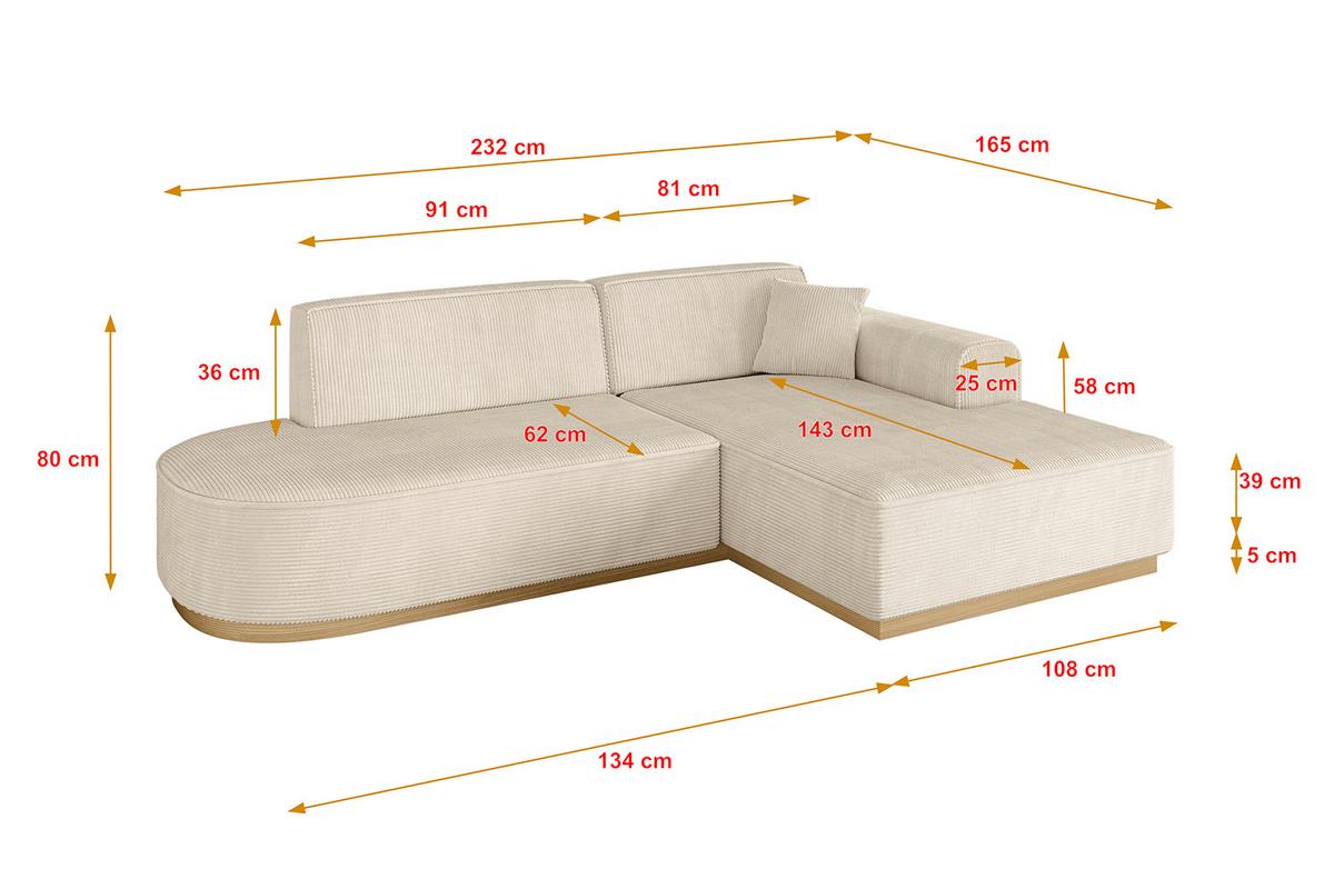 ECKSOFA Ottomane Rechts IREA-L1-v2 - 232x165x80 cm Beige - Beige, Holzwerkstoff/Textil (232/165cm) - ALTDECOR