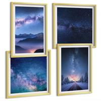 BILDER SET 4er Set - 50x50 cm & 40x60 cm Goldrahmen - Nachthimmel, Berge, Winter, Weltraum - Goldfarben, Kunststoff (50/50cm) - TULUP