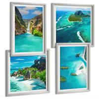 BILDER SET 4er Set - 50x50 cm & 40x60 cm Silberner Rahmen - Tropische türkisfarbene Inseln - Silberfarben, Kunststoff (50/50cm) - TULUP