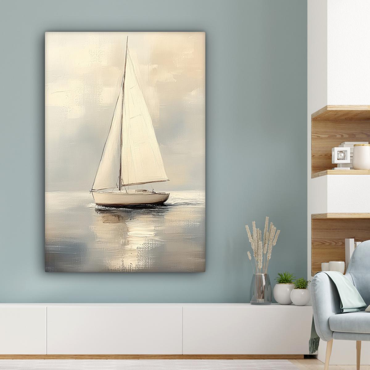 LEINWANDBILD Segelschiff - Meer - Bewölkt Deko XXL 80x120 cm - Creme, Textil (80/120cm) - MuchoWow