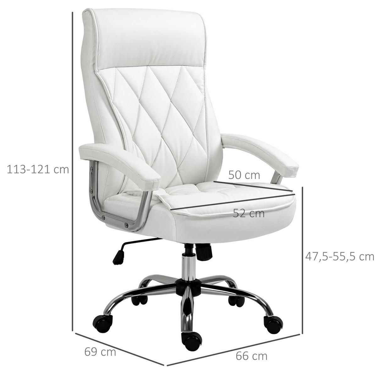 CHEFSESSEL, Bürostuhl, Kunstleder, Weiß - Weiß, Metall (69/121/66cm) - Vinsetto